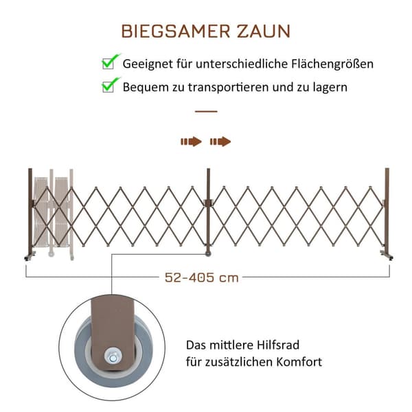 Scissor Gate Barrier Utvidbar 52-405 Cm Hage Aluminium Brun H103,5 Cm