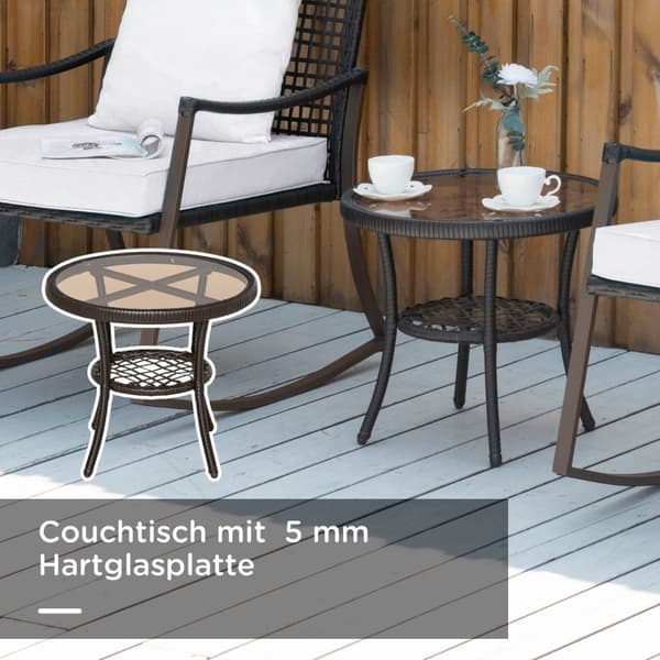 Hagesett For 2 Personer Gyngestolsett Med Pute Rottingbrun + Hvit