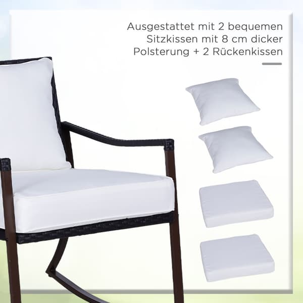 Hagesett For 2 Personer Gyngestolsett Med Pute Rottingbrun + Hvit