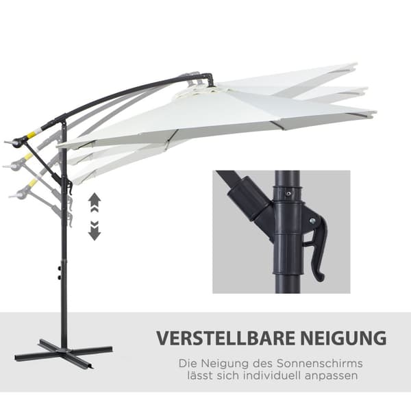 Parasoll Utkragende Parasoll Med Sveiv, Stålramme & Polyesterstoff, Krem, Ø3X2,5M