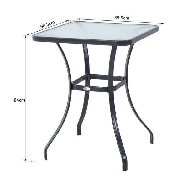 Hagebord Firkantet Glassbord Værbestandig Sort 68,5X68,5Cm Balkong Terrasse