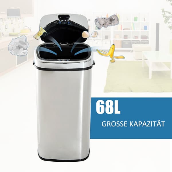 Automatisk Avfallsbeholder Med Sensor, Kjøkken, Rustfritt Stål, Sølv, 68L