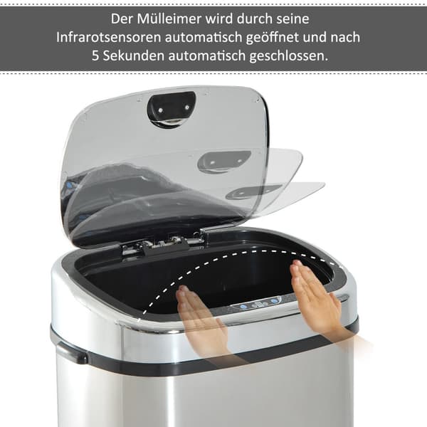 Automatisk Avfallsbeholder Med Sensor, Kjøkken, Rustfritt Stål, Sølv, 68L