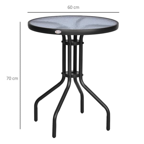 Havebord Rundt Altanbord Metal Sikkerhedsglas Ø60Xh70Cm Havebalkon