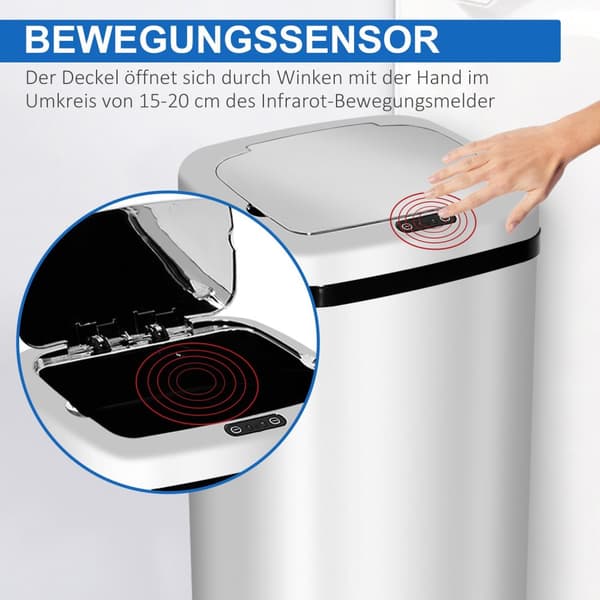 Automatisk Søppelbøtte Med Sensor Kjøkken Rustfritt Stål 50/68L Sølv (50L)