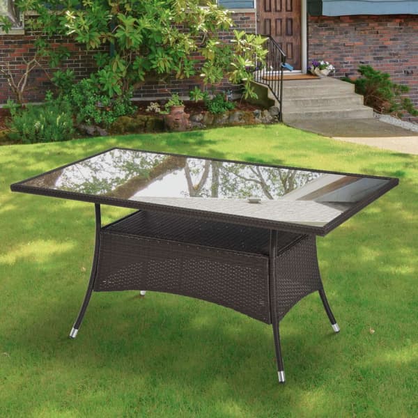 Spisebord Hagebord Glassbord Polyrattan + Sikkerhetsglass Brunt + Svart 150X85X74Cm