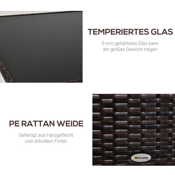 Spisebord Hagebord Glassbord Polyrattan + Sikkerhetsglass Brunt + Svart 150X85X74Cm