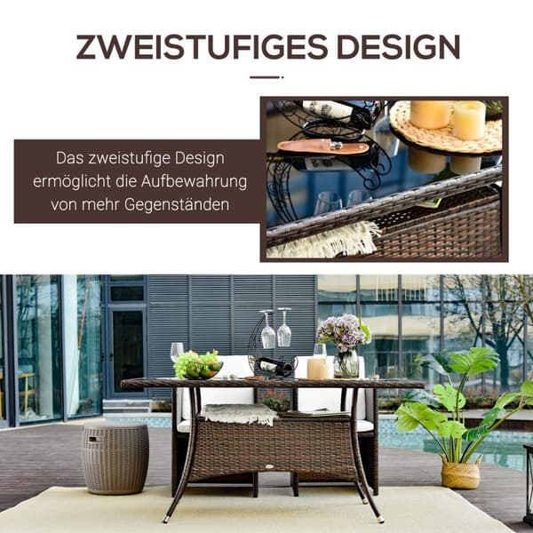 Spisebord Hagebord Glassbord Polyrattan + Sikkerhetsglass Brunt + Svart 150X85X74Cm