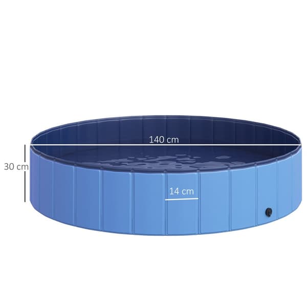 Hundebasseng Stort Svømmebasseng For Hunder, Plaskebasseng Laget Av Pvc + Tre, Blå, Diameter 140 X Høyde 30 Cm, Ideell For Sommeren