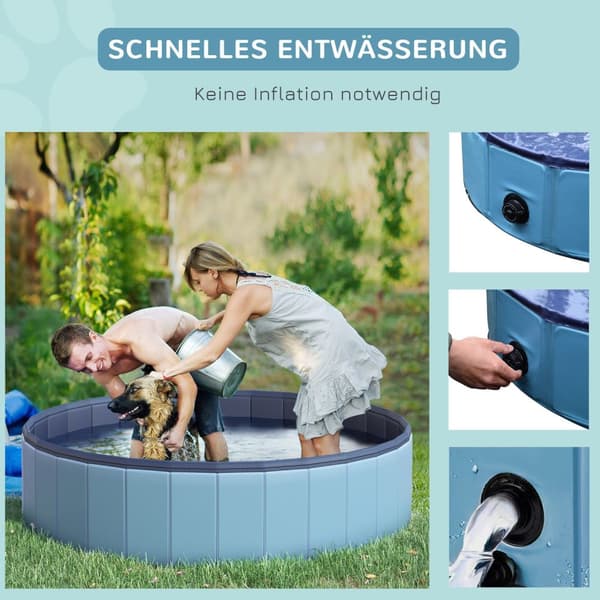 Hundebasseng Stort Svømmebasseng For Hunder, Plaskebasseng Laget Av Pvc + Tre, Blå, Diameter 140 X Høyde 30 Cm, Ideell For Sommeren