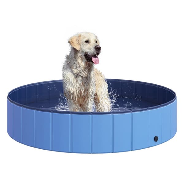 Hundebasseng Stort Svømmebasseng For Hunder, Plaskebasseng Laget Av Pvc + Tre, Blå, Diameter 140 X Høyde 30 Cm, Ideell For Sommeren