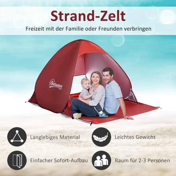 Beach Shelter Quick Assembly Beach Teltta Pop Up Teltta, Automaattinen, Polyesteri, Punainen, 200X150X119Cm