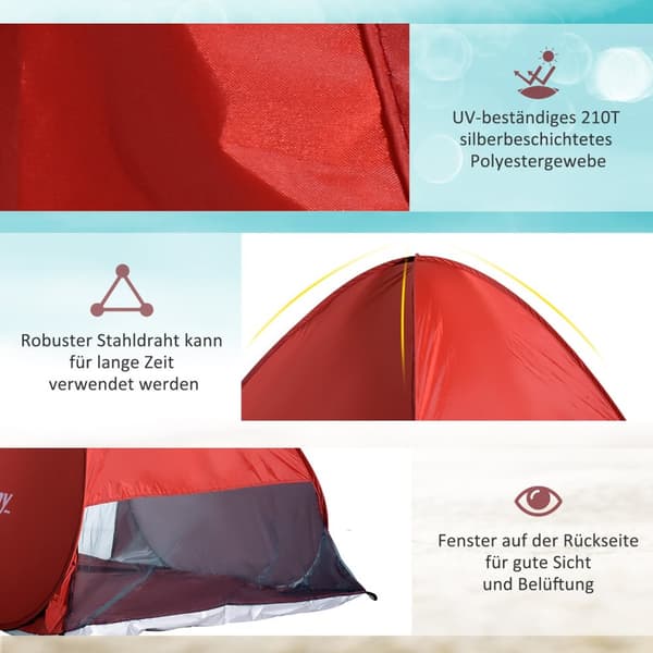 Beach Shelter Quick Assembly Beach Teltta Pop Up Teltta, Automaattinen, Polyesteri, Punainen, 200X150X119Cm