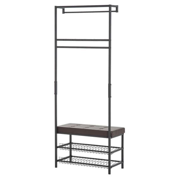 Knagerække Med Bænk, Tøjstativ & Skohylde, Metal, 2 Skohylder, Sæde, 72,5X35X180Cm