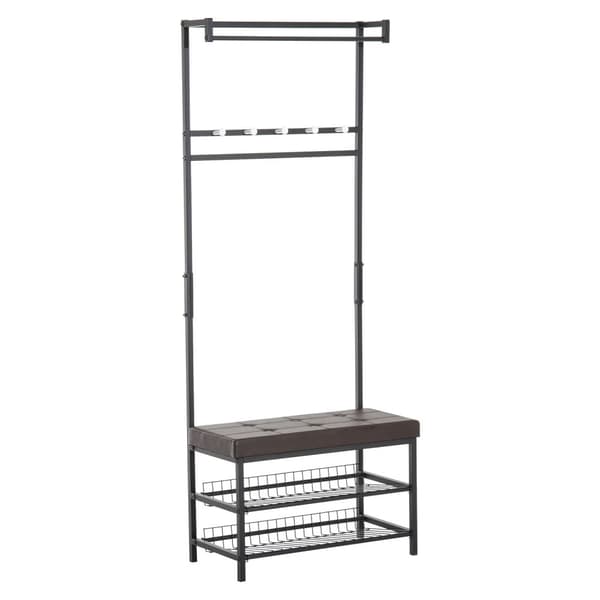 Knagerække Med Bænk, Tøjstativ & Skohylde, Metal, 2 Skohylder, Sæde, 72,5X35X180Cm