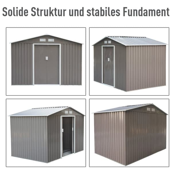 Metal Redskapsbod Hageskur Med Fundament, Verktøyskur, Værbestandig, Grå, 277X195X192Cm