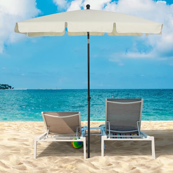 Parasol Uv Protection -Puutarhasateenvarjo Kokoontaitettava, Täydellinen Parvekkeelle Ja Rannalle, Kermanvalkoinen & Musta