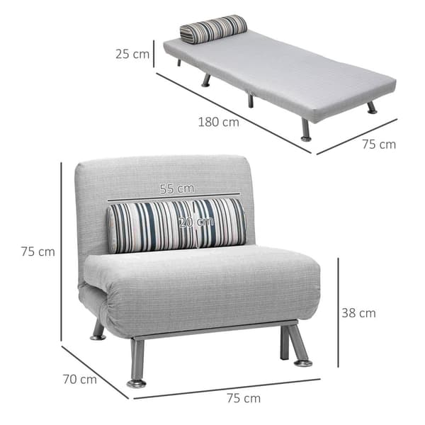 Klapseng, Sovesofa, Klapmadras, Metal, Grå, 75X70X75Cm