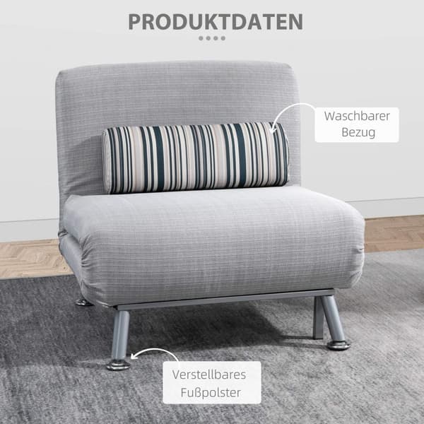 Klapseng, Sovesofa, Klapmadras, Metal, Grå, 75X70X75Cm