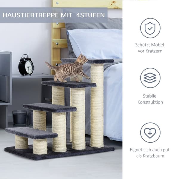 Animal Stairs 4-Vaiheiset Koiraportaat & Kissanpentuportaat, Pehmeä Pehmo, Harmaa, 60X40,5X59Cm