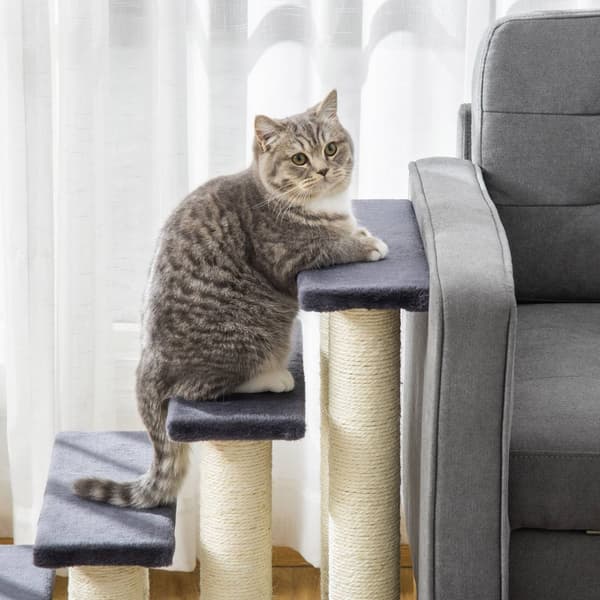 Animal Stairs 4-Vaiheiset Koiraportaat & Kissanpentuportaat, Pehmeä Pehmo, Harmaa, 60X40,5X59Cm