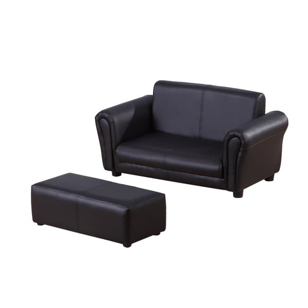 Barnestol Med Fotskammel, Barnesofa Og Krakk I Svart, Komfortabelt Sofa Lenestolsett, 83X42X41Cm