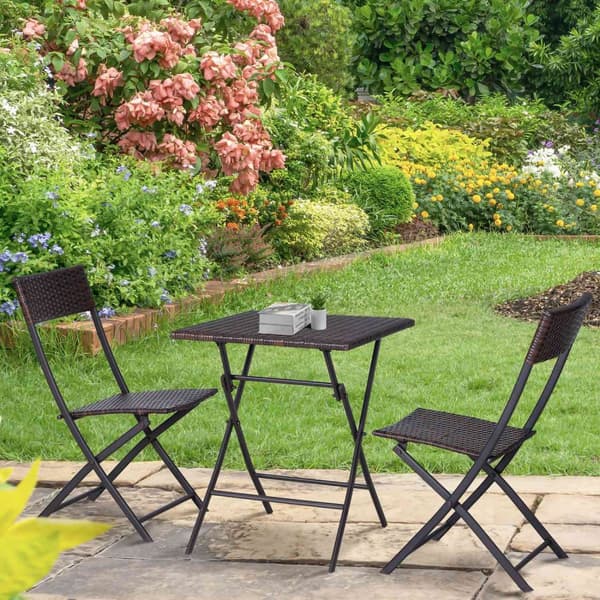 Polyrattan Bistrosett For 2 Personer, Rotting Hagemøbelsett, Brunt