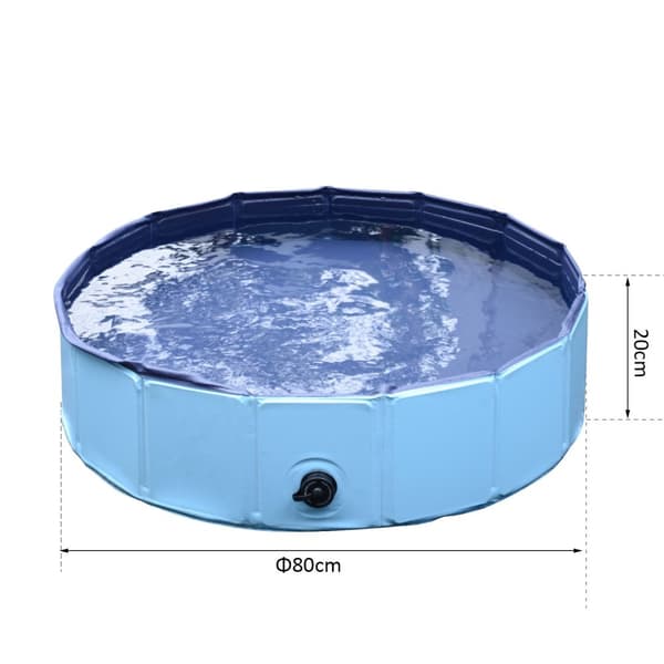 Hundebassin, Robust Soppebassin Til Hunde, Swimmingpool Lavet Af Pvc + Træ, Blå, Ø80Xh20 Cm, Sommerhygge