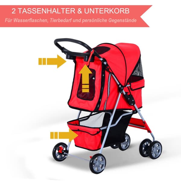 Dog Buggy Hundevogn I Rød, Hundevogn Buggy Stroller Jogger Trailer, Let Og Foldbar