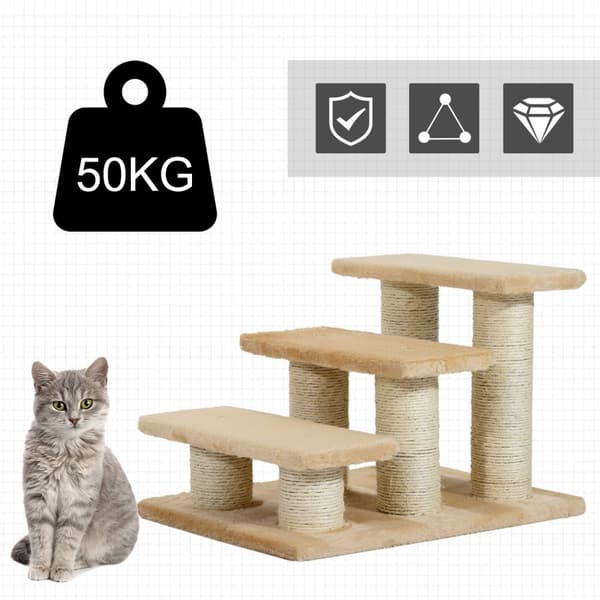 Dyretrapper Til Katte Og Hunde 3-Trins Hundetrapper, Plys, Creme, 45X35X34 Cm