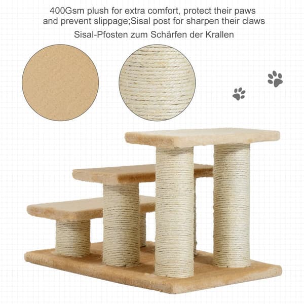 Dyretrapper Til Katte Og Hunde 3-Trins Hundetrapper, Plys, Creme, 45X35X34 Cm