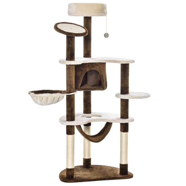 Skrapestolpe Xxl Med Kattehule Og Hengekøye Multi-Level Cat Tree Multi-Activity Center, Plysj, Brun, 213X91X122Cm