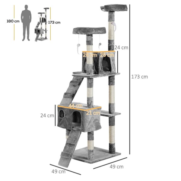 Kradsestolpe Xxl Cat Cave Ladder Klatretræ Multi-Level Grå 50X50X170Cm