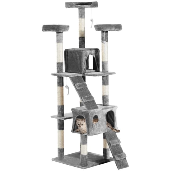 Kradsestolpe Xxl Cat Cave Ladder Klatretræ Multi-Level Grå 50X50X170Cm