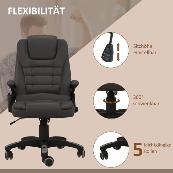 Hierontatuoli Työtuoli Toimistotuoli Executive-Tuoli Pelituoli 6-Pisteinen Vibraatiohieronta Lämpötoiminnolla Keinonahkainen Nahkatuoli, Pyörivä (Rusk