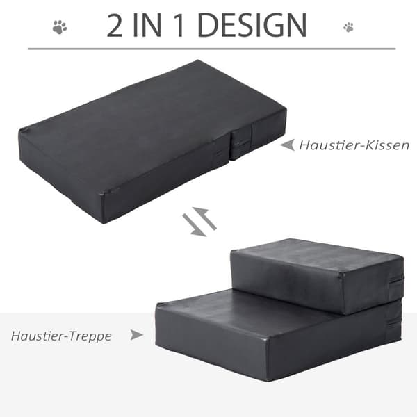Pet Stairs Kokoontaitettava Lemmikkimatto, 2 Askelmaa, Koiran Portaat Kissoille Ja Koirille, Musta, L45Xl39Xk20Cm