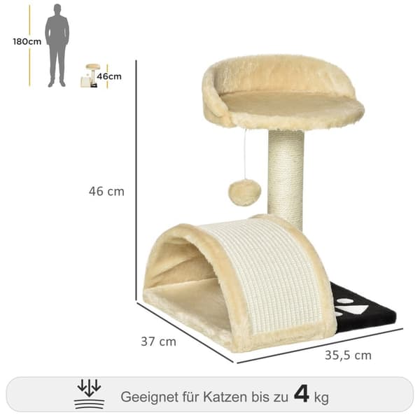 Liten Skrapestolpe Med Lekeballer, Skrapestolpe For Katt Med Sisal Tau Skrapestenger, Beige, 35,5X37X46Cm