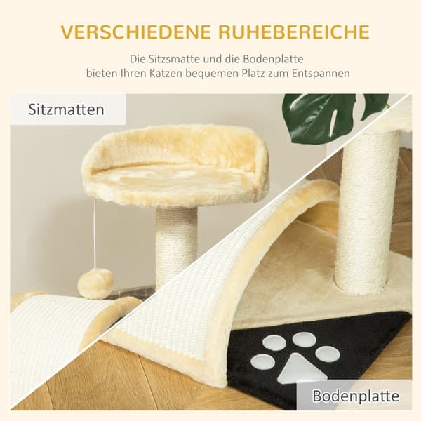 Liten Skrapestolpe Med Lekeballer, Skrapestolpe For Katt Med Sisal Tau Skrapestenger, Beige, 35,5X37X46Cm