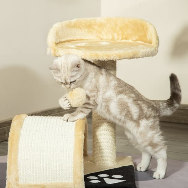 Liten Skrapestolpe Med Lekeballer, Skrapestolpe For Katt Med Sisal Tau Skrapestenger, Beige, 35,5X37X46Cm
