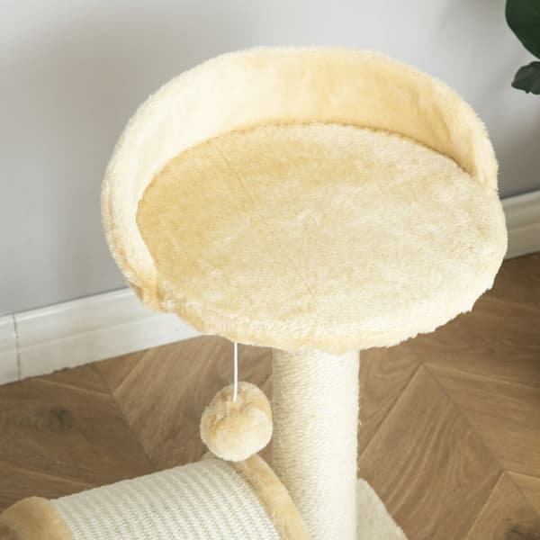 Liten Skrapestolpe Med Lekeballer, Skrapestolpe For Katt Med Sisal Tau Skrapestenger, Beige, 35,5X37X46Cm
