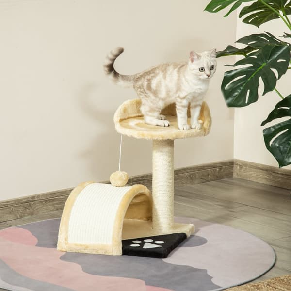 Liten Skrapestolpe Med Lekeballer, Skrapestolpe For Katt Med Sisal Tau Skrapestenger, Beige, 35,5X37X46Cm