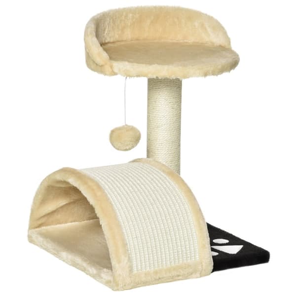Liten Skrapestolpe Med Lekeballer, Skrapestolpe For Katt Med Sisal Tau Skrapestenger, Beige, 35,5X37X46Cm