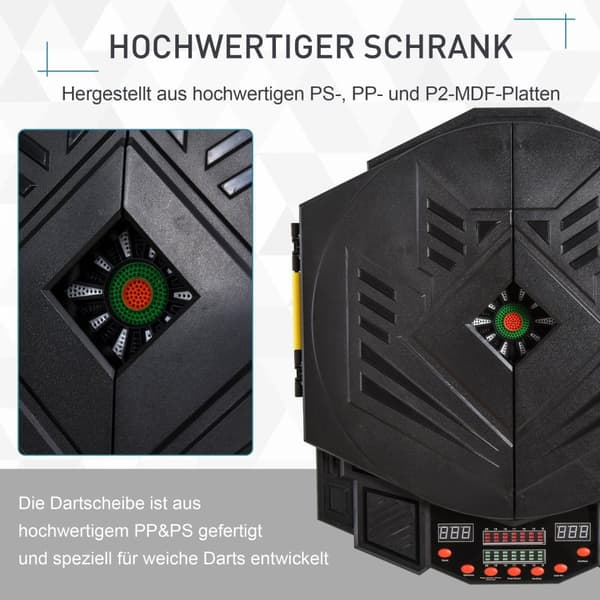 Elektronisk Dartskive Med Dør Inkl. 4 Led 216 Spill 12 Piler Opp Til 8 Spillere Abs + Pp 49 X 54,6 X 5,5 Cm.