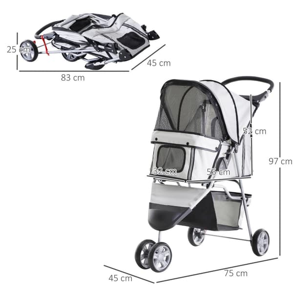 Hundeklapvogn Hunde Buggy Buggy Hunde Katte Flerfarvet (Grå)