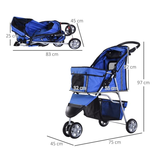 Hundevogn Hunde Buggy Buggy Hunde Katte Flerfarvet (Blå)
