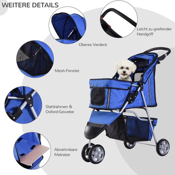Hundevogn Hunde Buggy Buggy Hunde Katte Flerfarvet (Blå)