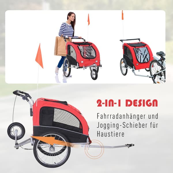 Hundetrailer Jogger Cykeltrailer Hundecykeltrailer Rød+Sort 155 X 83 X 108 Cm