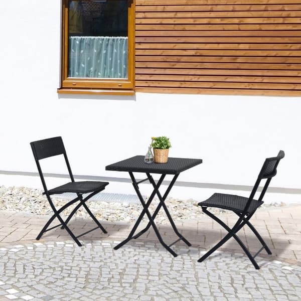Polyrattan Bistrosett For 2 Personer, Rotting Hagemøbelsett, Sort