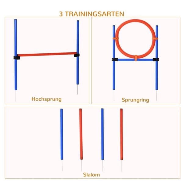 Hundeagility Træningsudstyr, Agility Træningssæt, Hunde Agility Sæt, 3 I 1 Hundesport Træningsområde, Blå+Rød