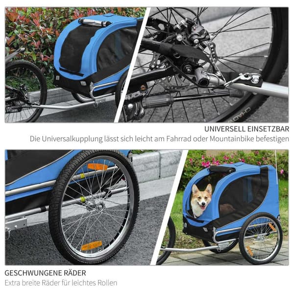 Hundetrailer Cykeltrailer Hundetransporter, Hundecykeltrailer, Blå+Sort, 130X73X90Cm